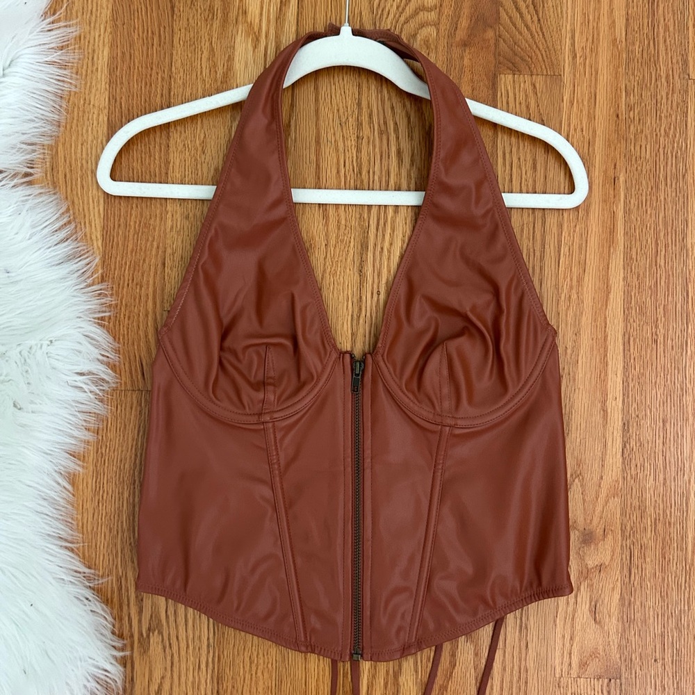 URBAN OUTFITTERS BROWN FUAX LEATHER CORSET